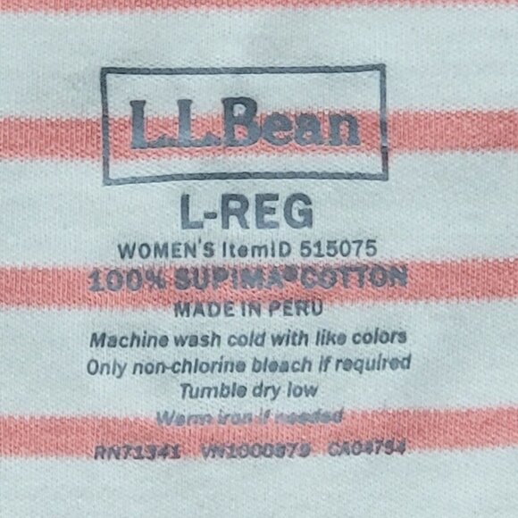 L.L. Bean Supima Cotton Peach White Striped Long Sleeve Square Neck Top - L - Picture 8 of 8